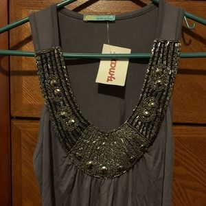 Queen Esther Beaded racerback tank NWT Small